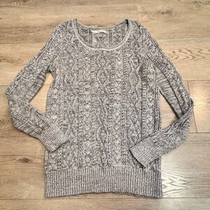 Maurices Womens Grey Marled Cable Knit Shimmer Sweater Metallic Tinsel Sz Medium